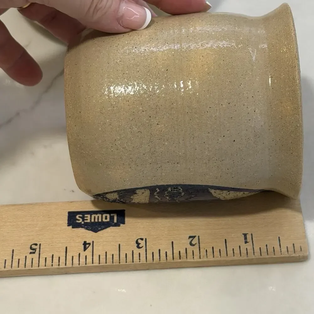 Sylvia Lawson NC Pottery Blue Sgrafitto Condiment Jar Lid Spoon Pilot Mountain
